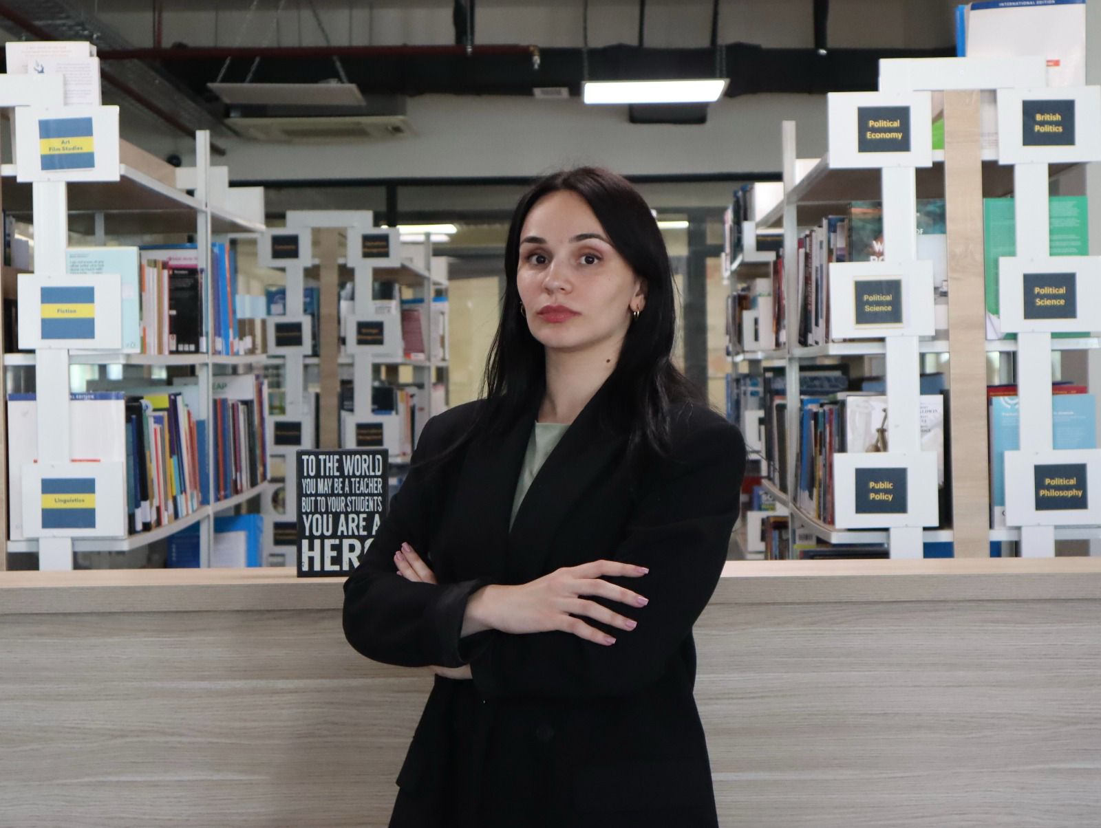 Mariam Kilasonia in a library